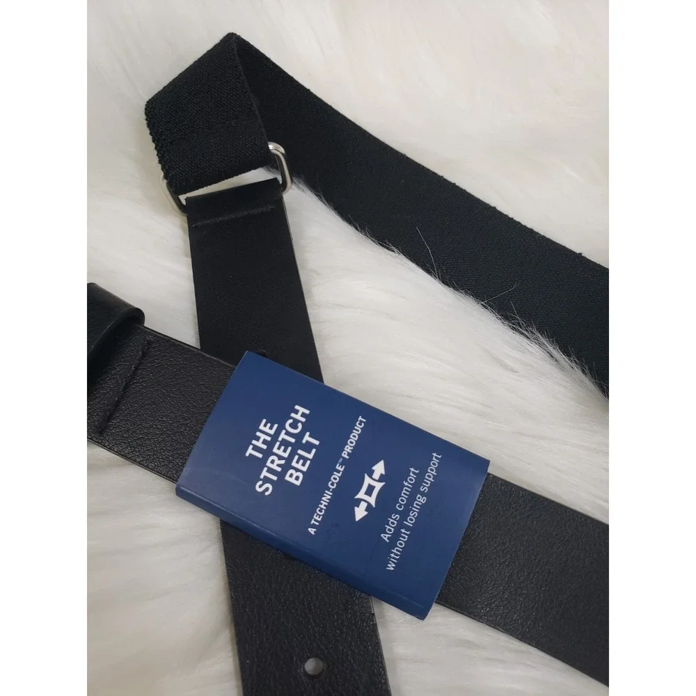 NEW Kenneth Cole Reaction Mens‎ Black Leather & Canvas Stretch Dress Belt Medium